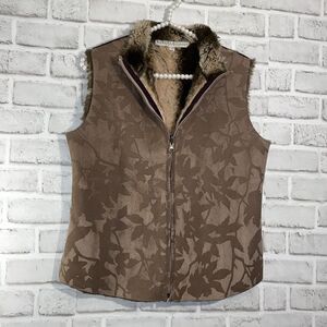 Robert Kitchen Canada Faux Fur Lined Women’s Vest Leaf Pattern Reversible Sz SP